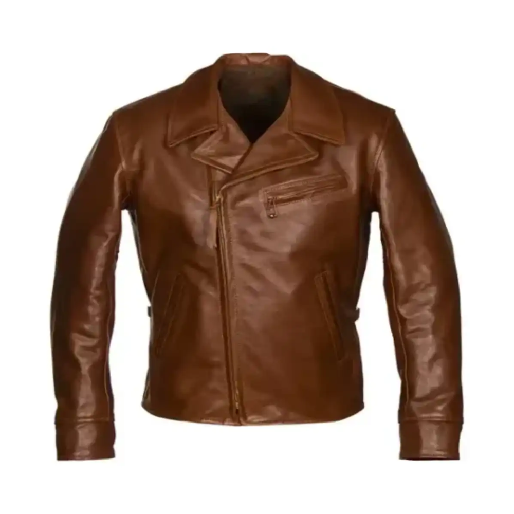 Men Plain Brown Leather Motorcycle Jacket