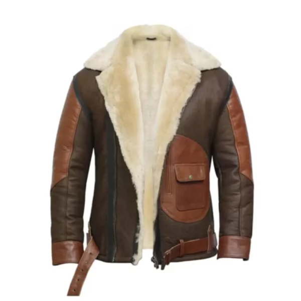 Men Brown Bomber Shearling Jacket