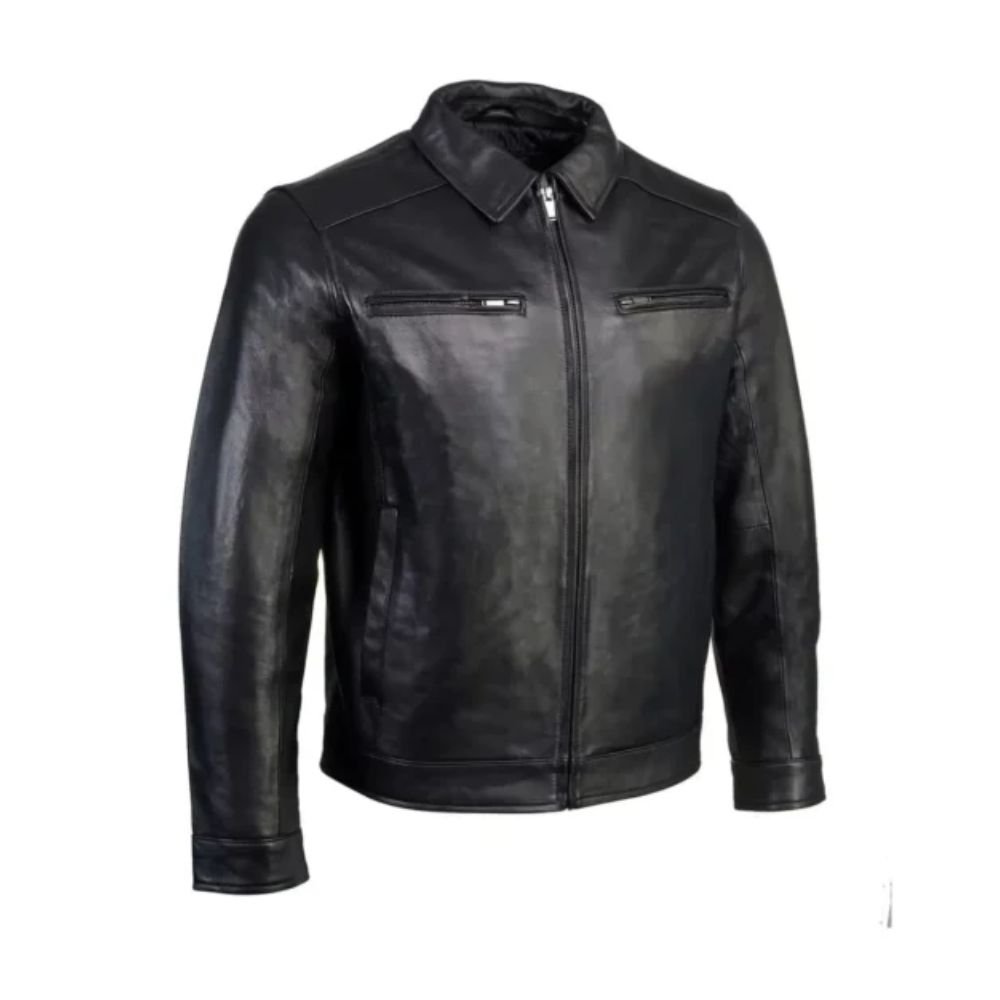 Men Black Leather Cafe Racer Jacket