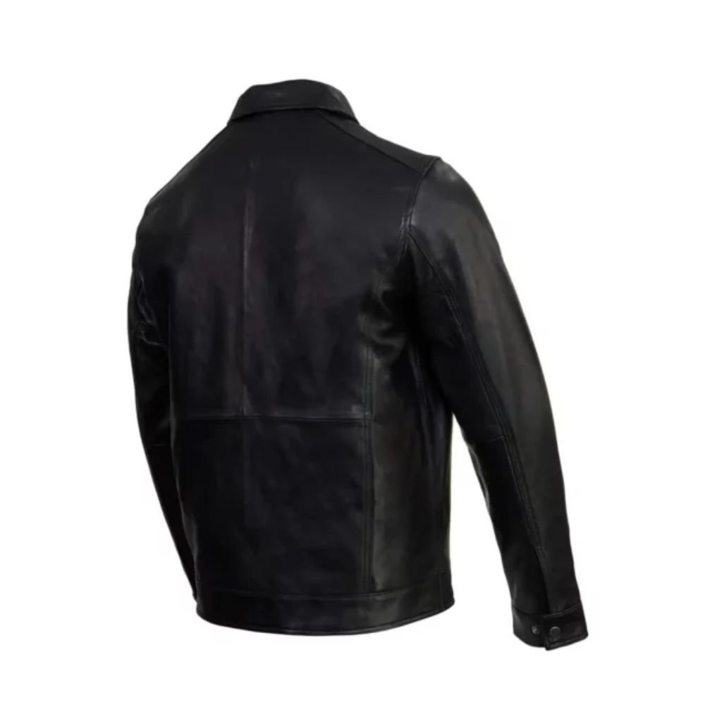 Men Black Leather Cafe Racer Jacket