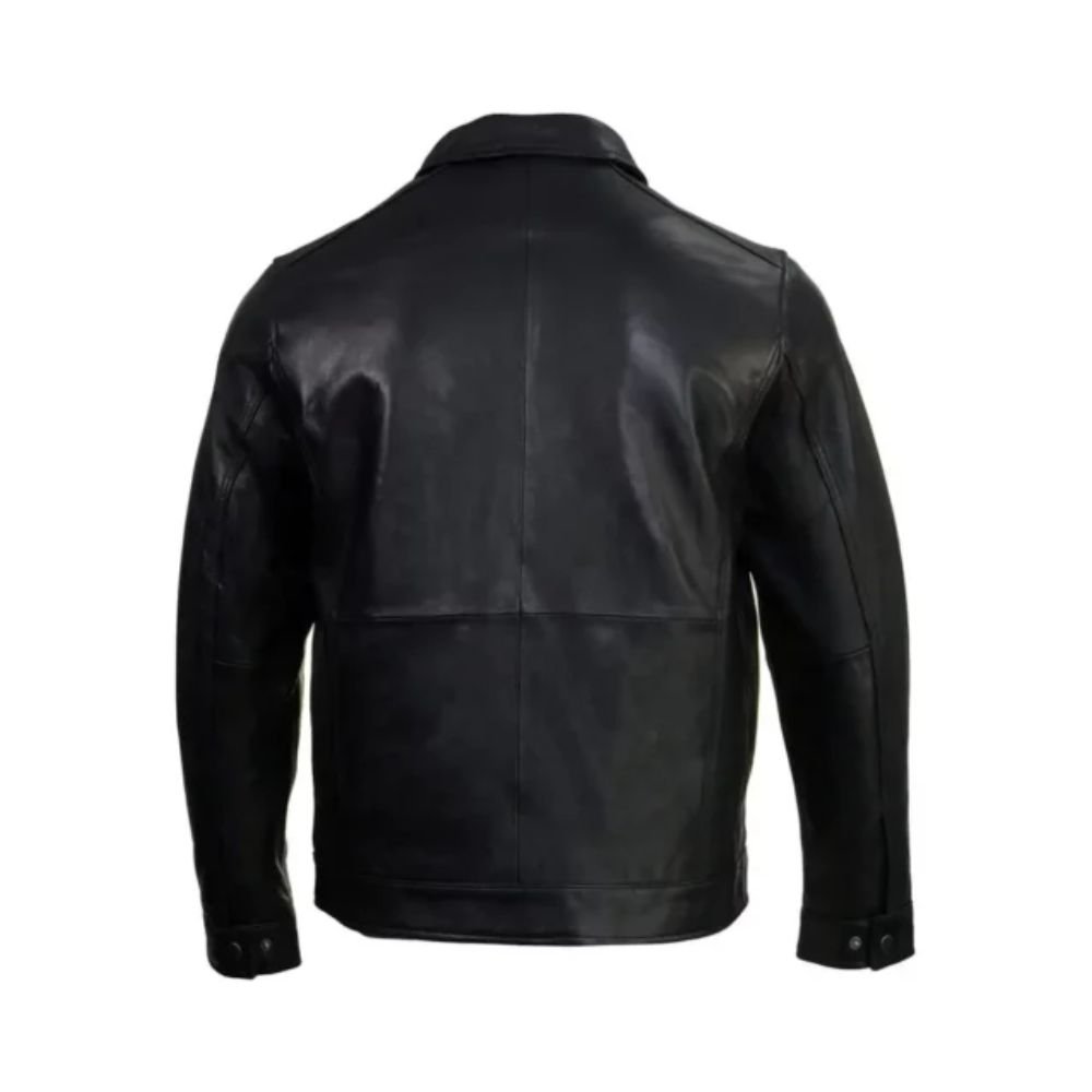 Men Black Leather Cafe Racer Jacket