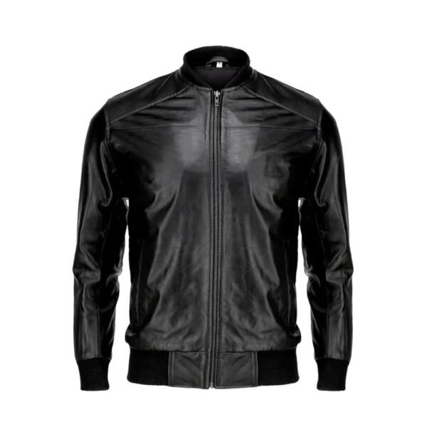 Men Pure Cow Black Leather Bomber Jacket