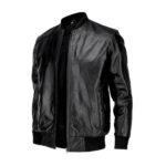 Men Pure Cow Black Leather Bomber Jacket