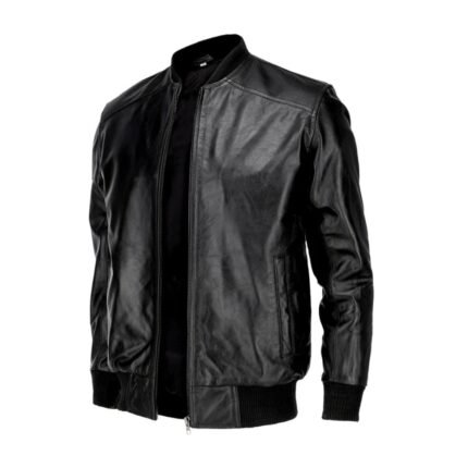 Men Pure Cow Black Leather Bomber Jacket
