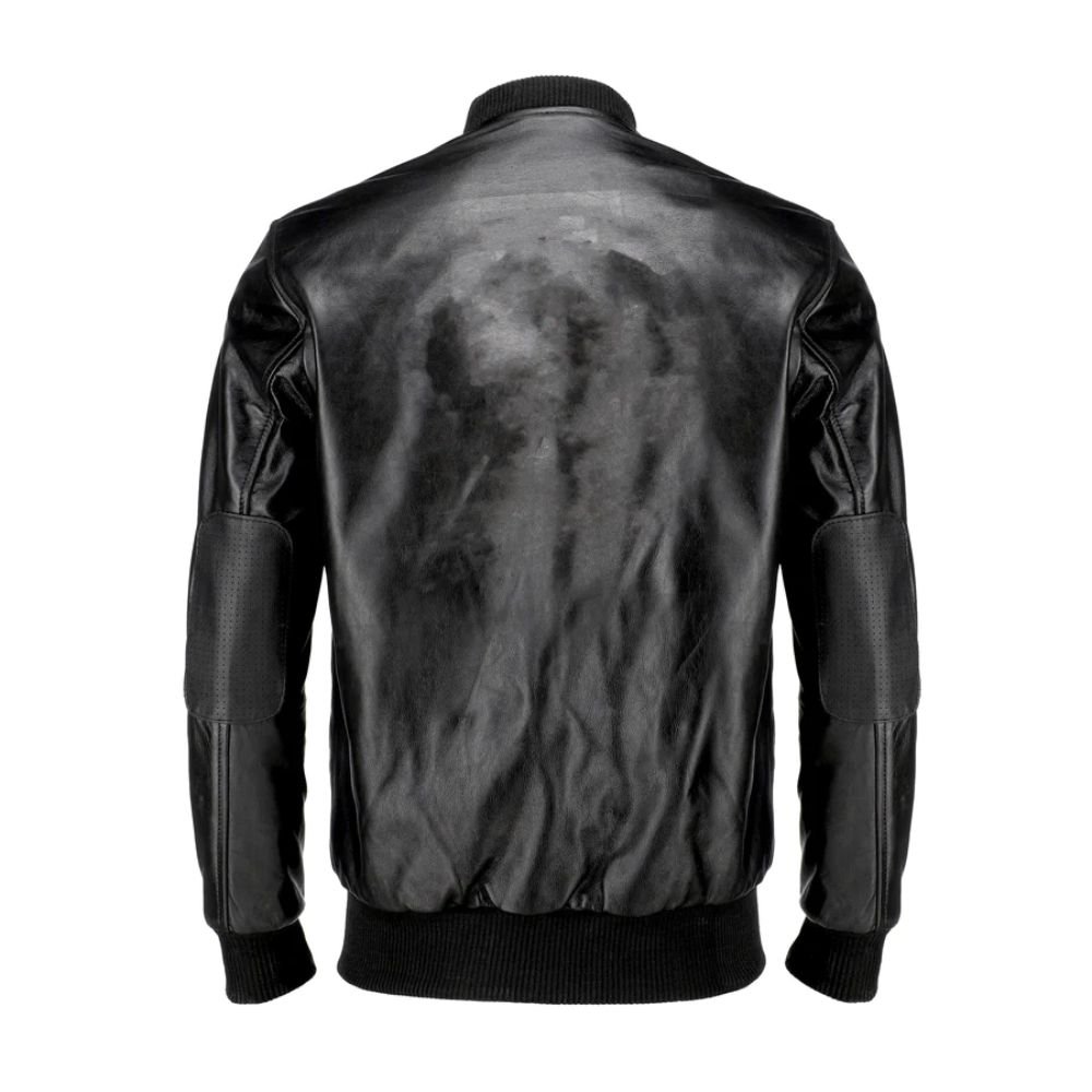 Men Pure Cow Black Leather Bomber Jacket