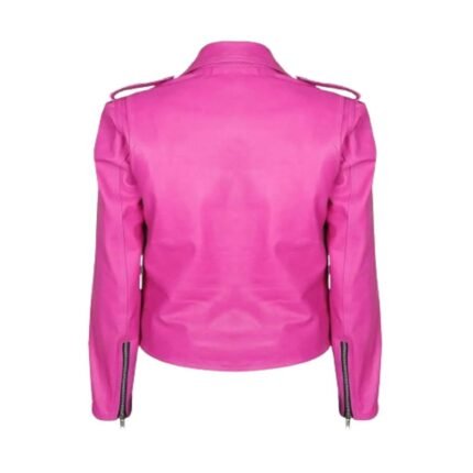 Women Hot Pink Leather Biker Jacket