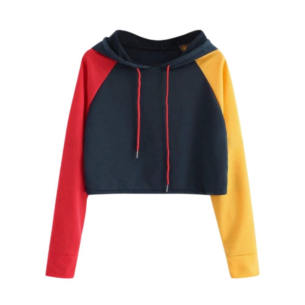 Women Colorblock Cropped Hoodie