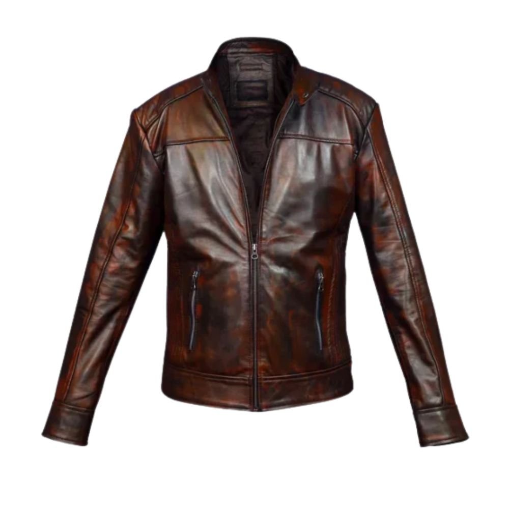 Men Vintage Brown Leather Jacket