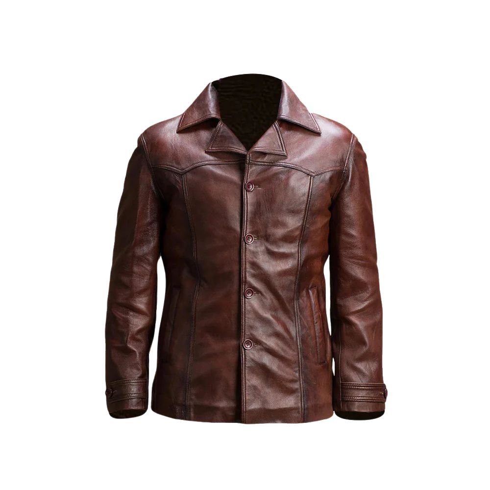 70s Brown Leather Jacket for Men's - Front look