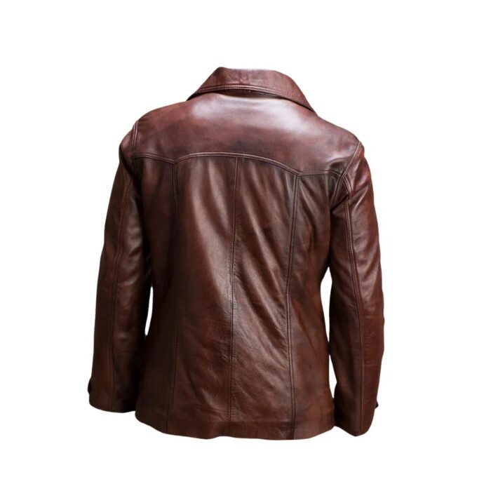 70s Brown Leather Jacket for Men's - back look