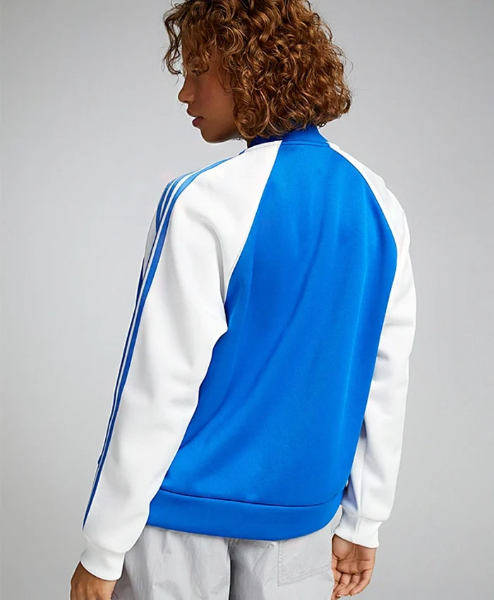 Adidas Blue and White Three Stripe Blue and White Bomber Jacket For Men and Women