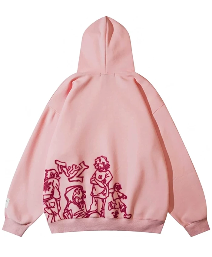 Aelfric Eden Pink Oversized Graphic Cartoon Character Print Hoodie For Sale