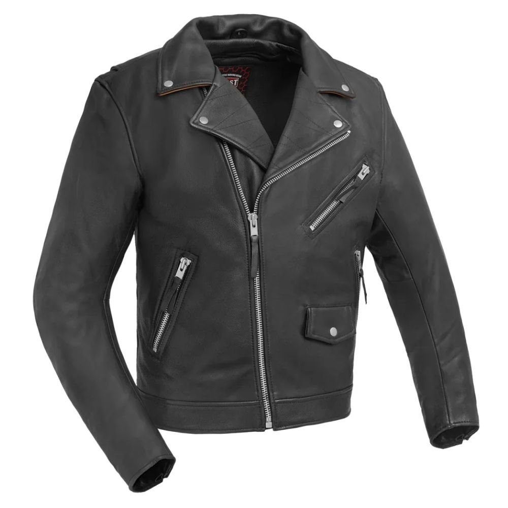 arnold motorcycle black leather jacket - front look