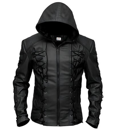 Arrow Season Men Black Hooded Leather Jacket
