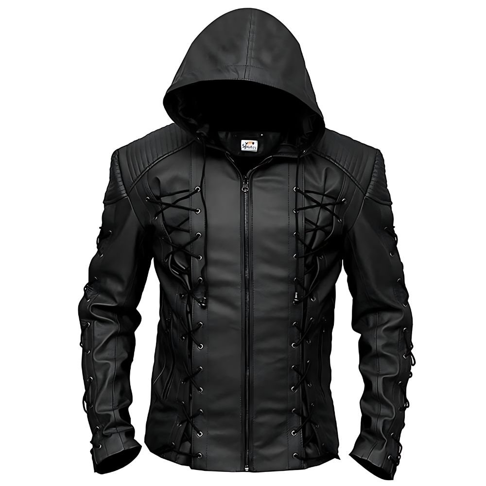 Arrow Season Men Black Hooded Leather Jacket