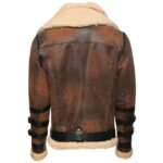 Men's B3 Belted Brown Leather Shearling Jacket - Back look