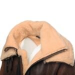 Men's B3 Belted Brown Leather Shearling Jacket - Collar