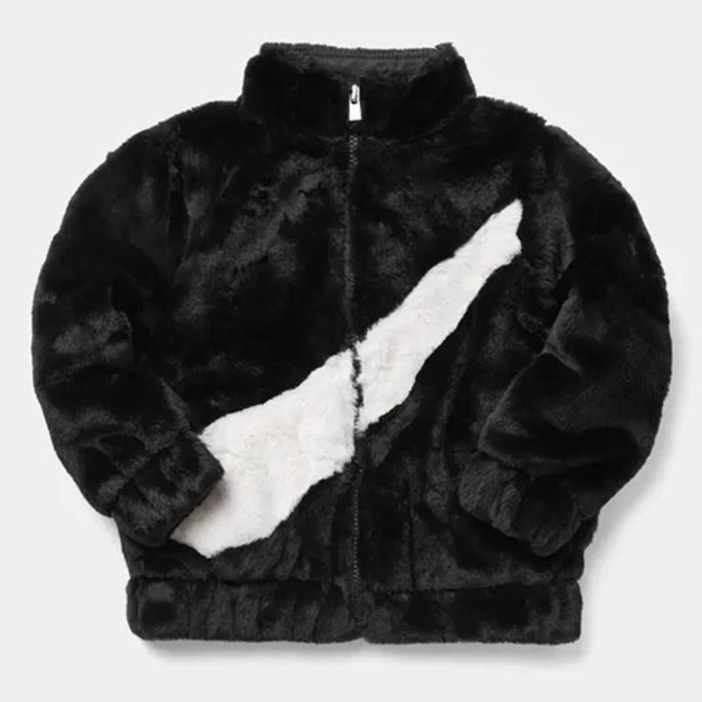 Big Swoosh Faux Fur Jacket - Black