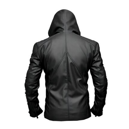 Arrow Season 6 Black Hooded Leather Jacket