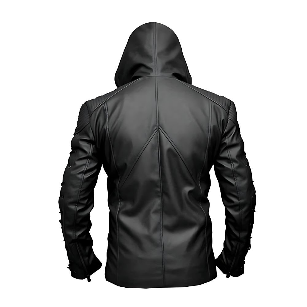 Arrow Season 6 Black Hooded Leather Jacket