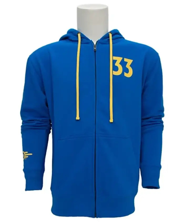 Buy Fallout Vault 33 Blue Zipper Fleece Hoodie For