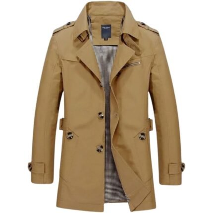 Casual Long Dark Khaki Trench Jacket