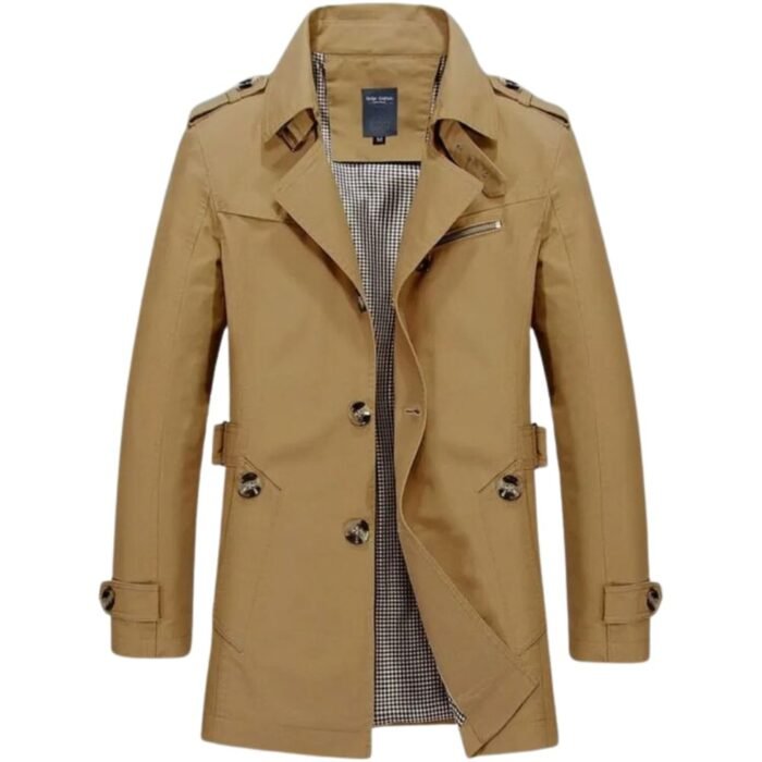 Casual Long Dark Khaki Trench Jacket