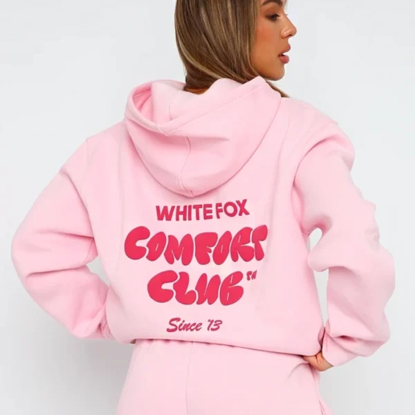 Comfort Club White Fox Pink Hoodie - Back Look