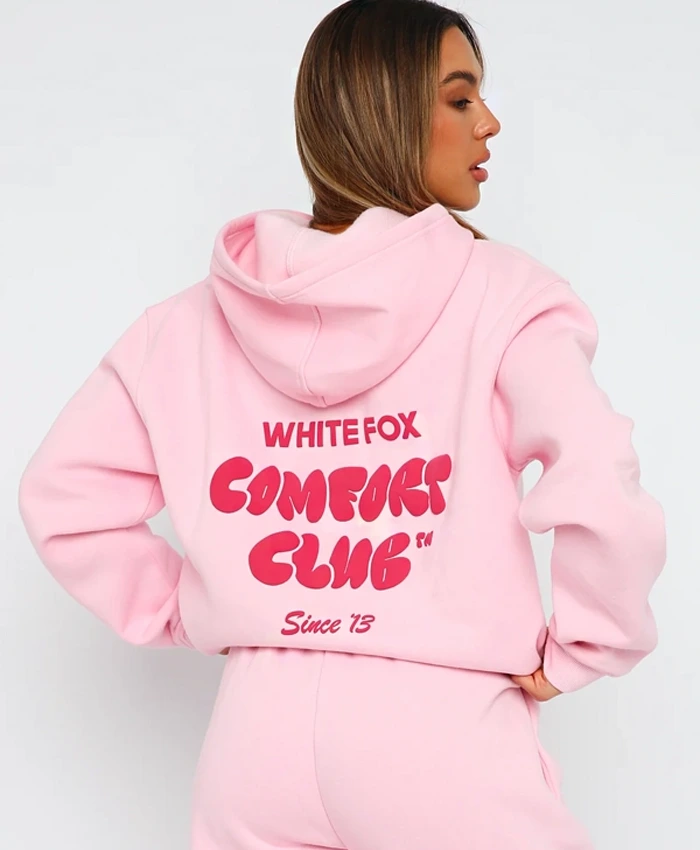 Comfort Club White Fox Pink Hoodie - Back Look