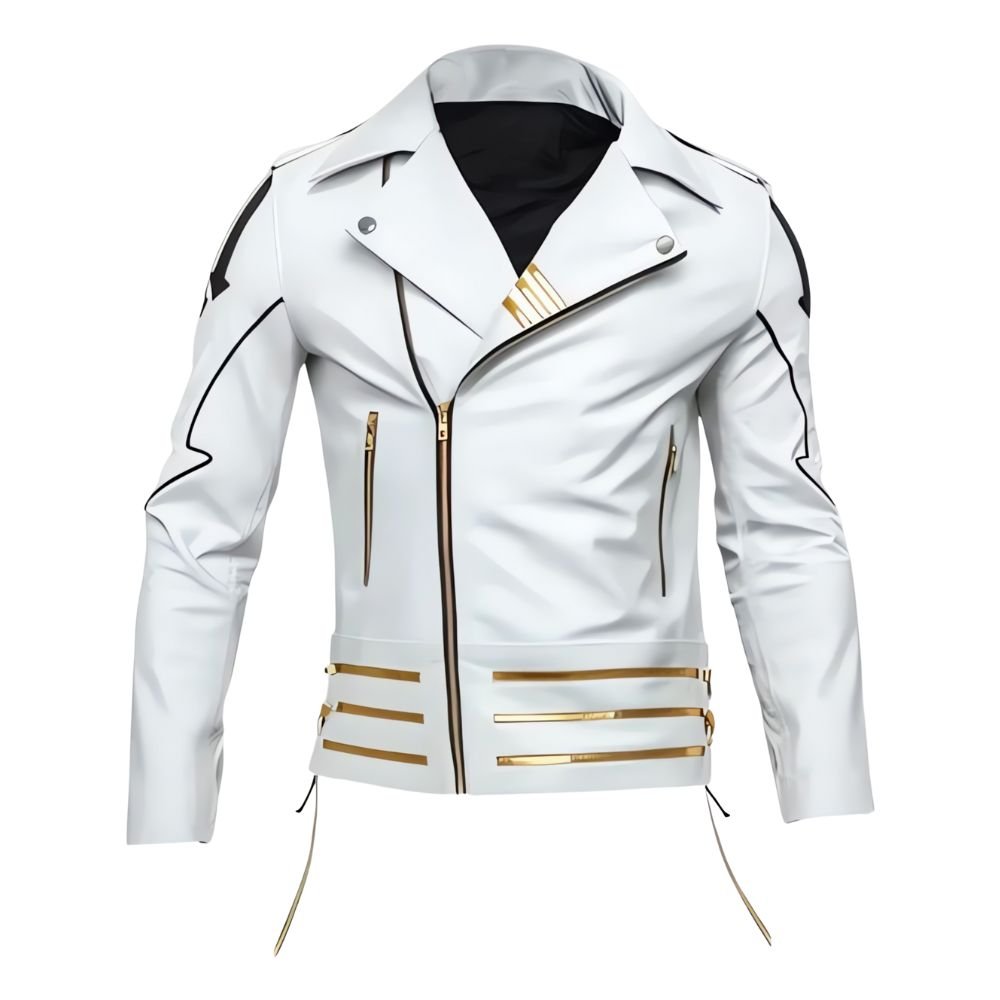 Freddie Mercury Hot Space White Leather Jacket For Men's Front look 2