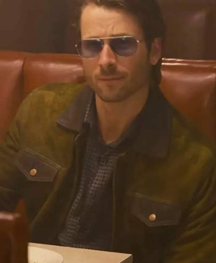 Glen Powell Hit Man Green Suede Jacket For Sale