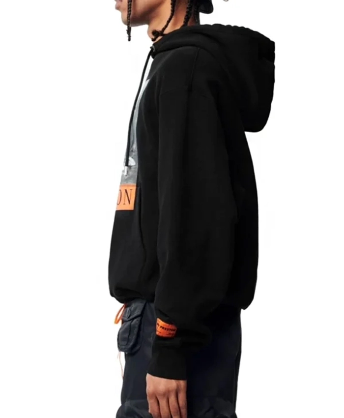 Heron Preston Black Pullover Fleece Hoodie For Sale