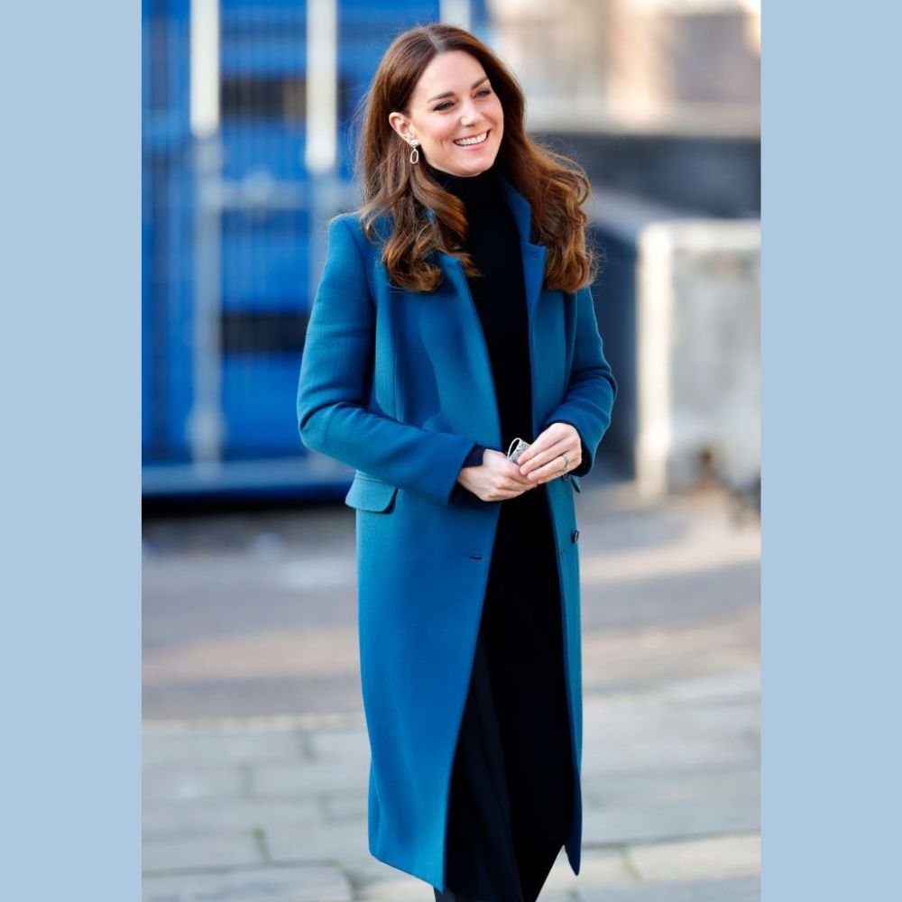 Kate Middleton Women's Blue Long Coat - First look