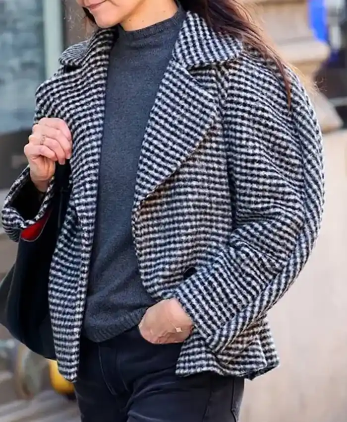 Katie Holmes Plaid Texture Wool Jacket For Sale