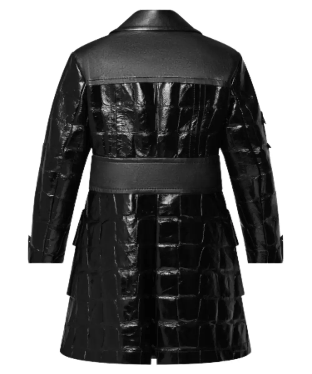 stud button black leather coat