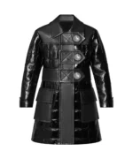 Mixed Stud Button Black Leather Coat