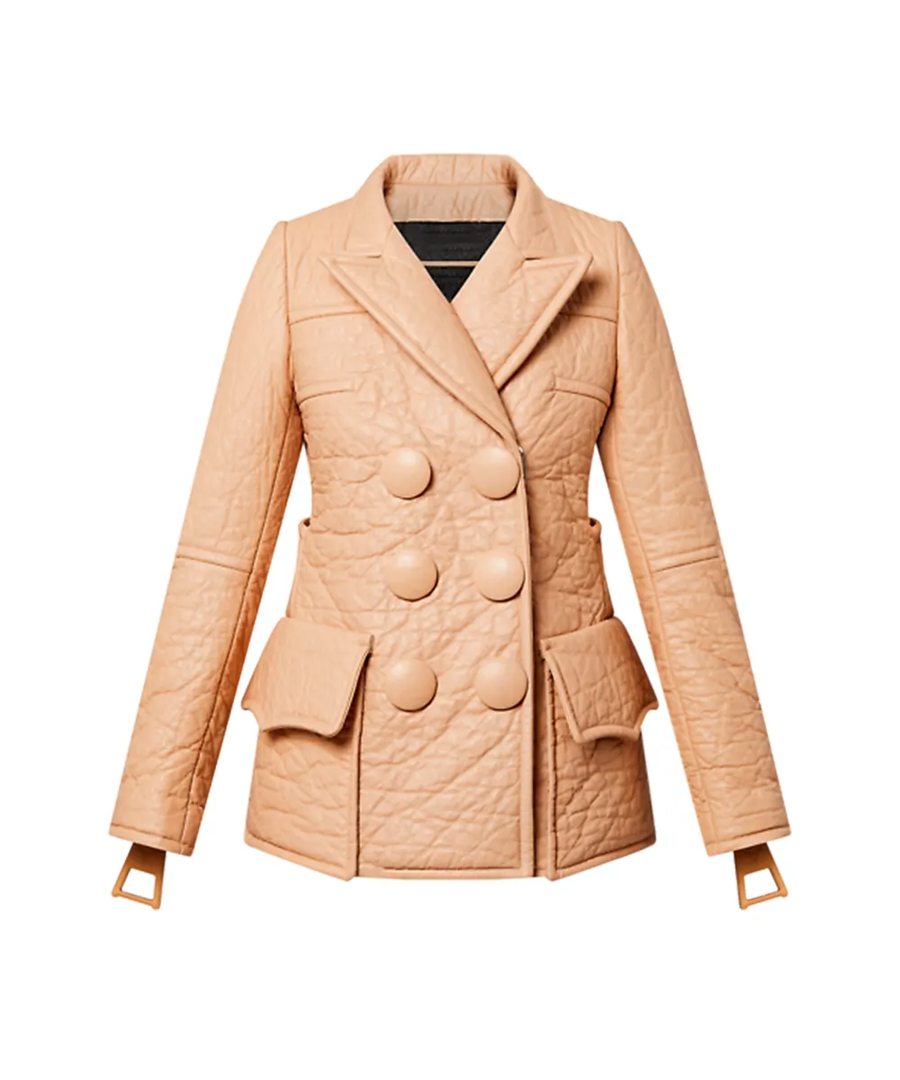 women leather textured pink coat