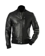 black zipper bomber leather jacket