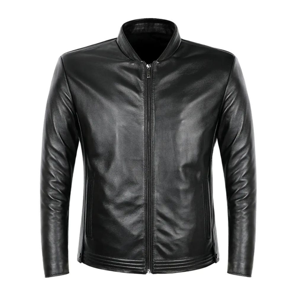 Men Black Zipper Leather Jacket