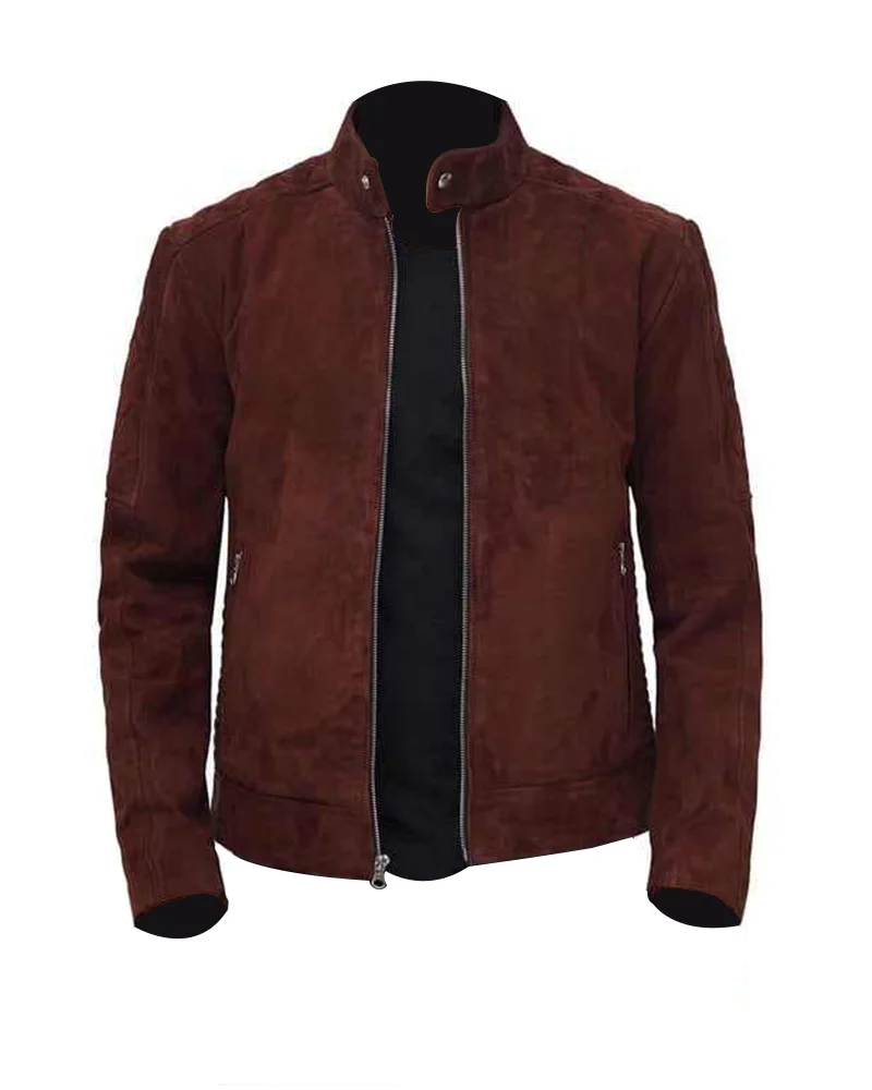 Men Quilted Dark Brown Suede Leather Jacket