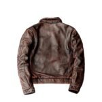 Men's Brown Vintage Leather Jacket Down Collar - Back look