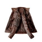 Men's Brown Vintage Leather Jacket Down Collar - Sleeves looks