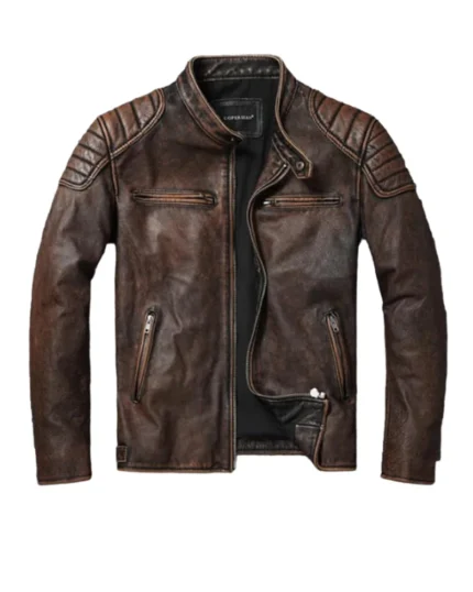 cowhide brown biker leather jacket