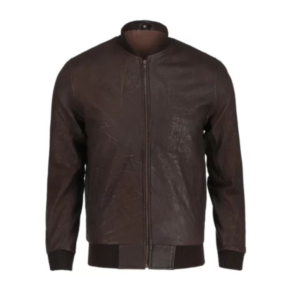 Men Real Snuff Brown Leather Bomber Jacket