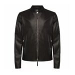 Men Zip Up Black Leather Jacket