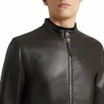 Men Zip Up Black Leather Jacket