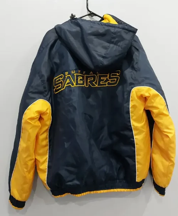 Men and Women Vintage Buffalo Sabres Black and Yellow Hooded Jacket For Sale