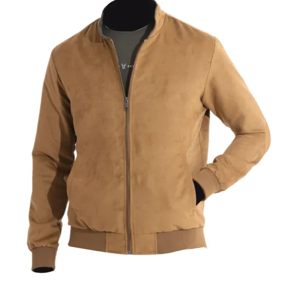decrum beige suede bomber jacket