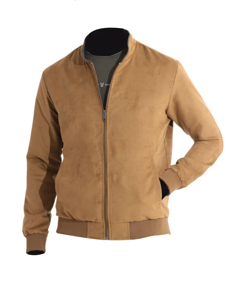 decrum beige suede bomber jacket