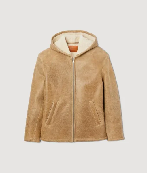 fawn fur lined leather hooded jacket